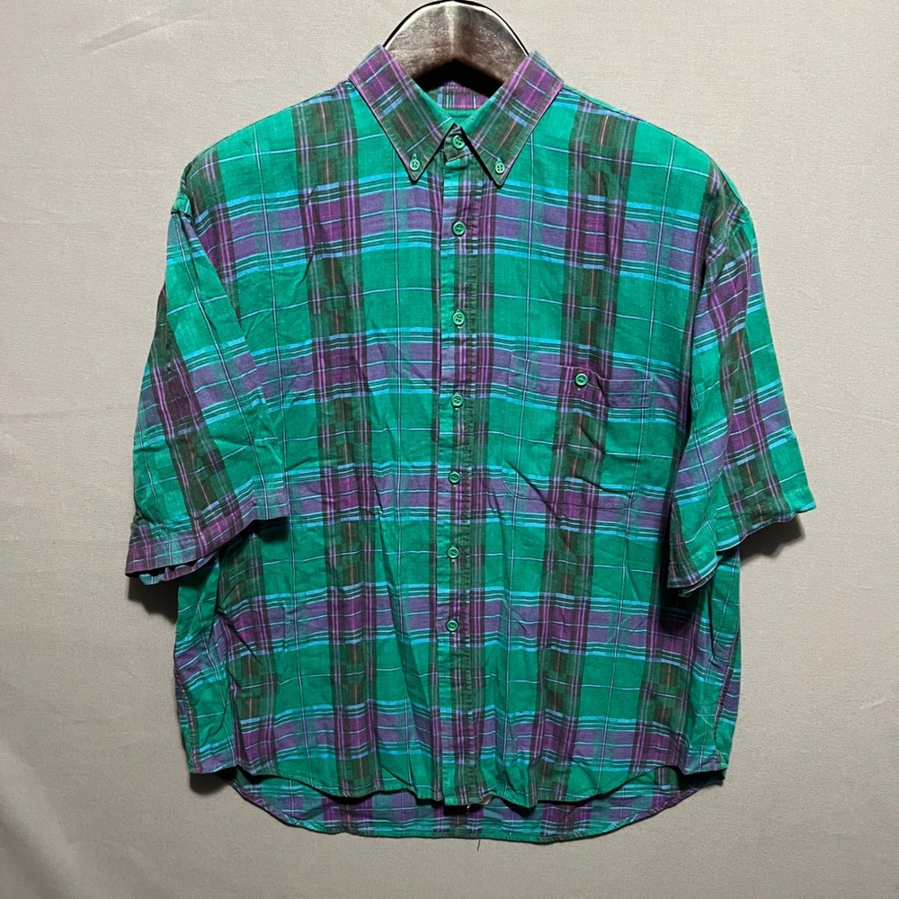 Lobo by Pendleton Mens XL Short Sleeve‎ Plaid Button Down Shirt Green Purple USA